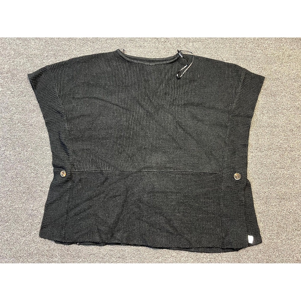 Loft Sweater Vest Women XS Black Tight Knit Crew Neck Sleeveless Rib Trim Casual